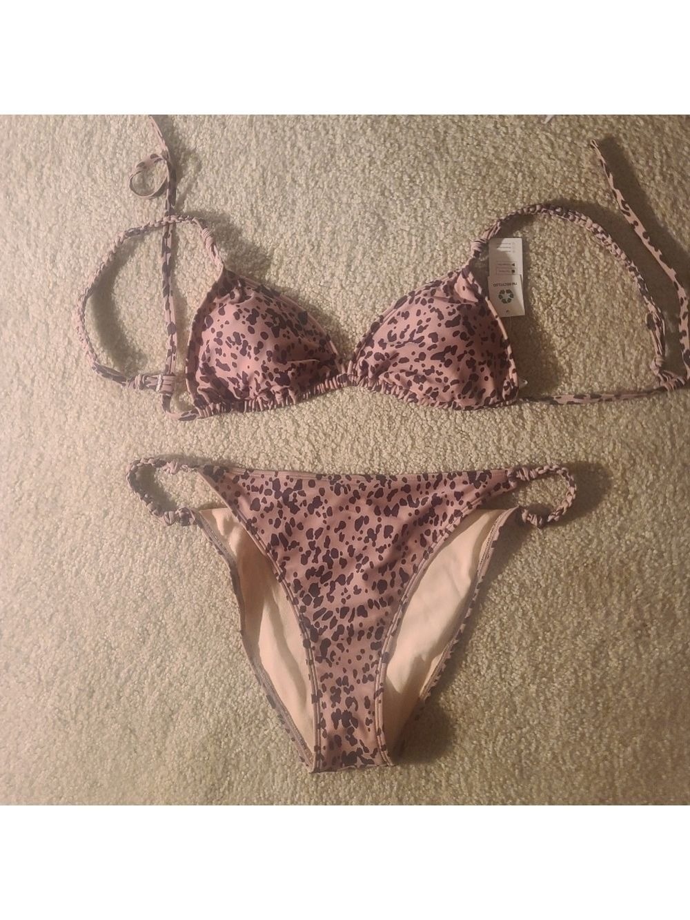 Cupshe NWOT animal instinct triangle tie back & weaved midrise hipster bikini! - Picture 3 of 4
